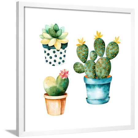 Watercolor Handpainted Cactus Plant and Succulent Plant in Pot.Watercolor Clipart,Individual Flower Framed Print Wall Art By katerinas39
