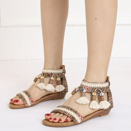 Women‘s Tribal Print Tassel Sandals Wedge Stacked Heeled Open Toe Ankle Strap Back Zipper Sandals Women‘s Retro Shoes
Women‘s Tribal Print Tassel Sandals Wedge Stacked Heeled Open Toe Ankle Strap Back Zipper Sandals Women‘s Retro Shoes