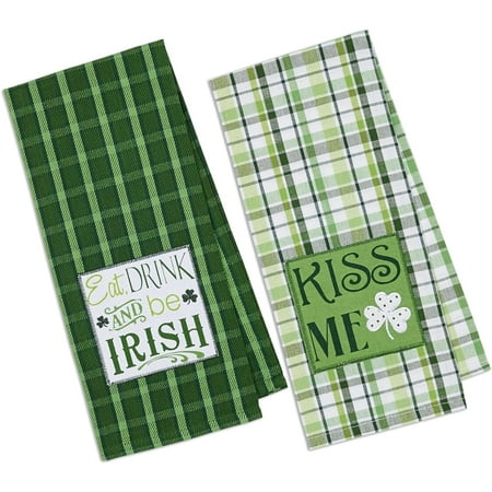 Design Luck Of The Irish 18X28 Dishtowels Green Plaid (Set Of 2)
