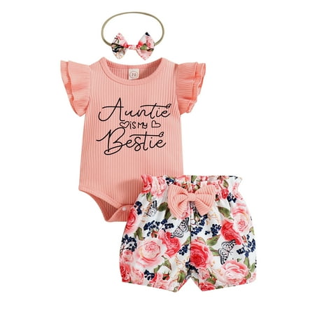 Canrulo Newborn Baby Girl Clothes Auntie s Bestie Rib Knit Romper T-shirt Floral Shorts Headband 3pcs Summer Outfits Pink 0-6 Months
Canrulo Newborn Baby Girl Clothes Auntie s Bestie Rib Knit Romper T-shirt Floral Shorts Headband 3pcs Summer Outfits Pink 0-6 Months