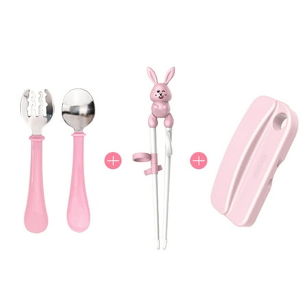 Toddlers Tableware Kid s Learning Chopstick Helper Detachable Self-Adjustable Cartoon Rabbit Design Training Dinnerware Pink