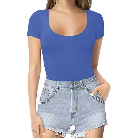 Womens Round Neck Short Sleeve Bodysuit Bodysuit Jumpsuit Pajamas Basic Solid Color Jumpsuit New Years Romper Blue S
Womens Round Neck Short Sleeve Bodysuit Bodysuit Jumpsuit Pajamas Basic Solid Color Jumpsuit New Years Romper Blue S