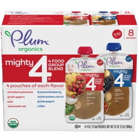 (8 Pouches) Plum Organics Mighty 4, Baby Food Stage 4, Strawberry Banana, Banana Blueberry Variety Pack, 4 oz