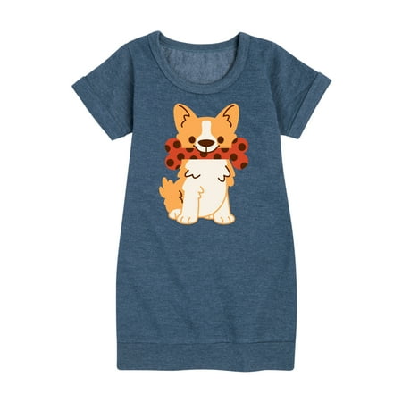 Instant Message - Corgi With Bone - Toddler And Youth Girls Fleece Dress