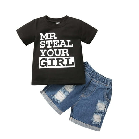 Fesfesfes Toddler Baby Girl Summer Girls Short-sleeved T-shirt With Holes Denim Shorts
Fesfesfes Toddler Baby Girl Summer Girls Short-sleeved T-shirt With Holes Denim Shorts