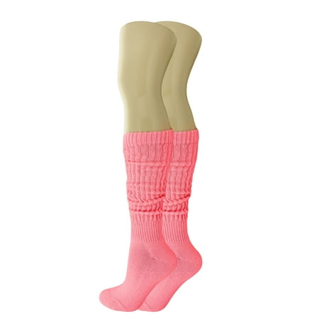 Neon Pink Slouch Socks for Women 80 s Extra Long Heavy Scrunchie Socks 3 Pair