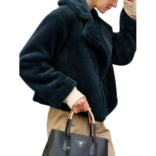 Plus Size Women Winter Warm Teddy Bear Pocket Fluffy Faux Fur Fleece Jacket Coat Oversized Outwear S-3XL