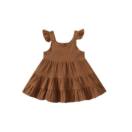 Eyicmarn Girls Casual Ruffled Hem Dress Solid Color U-neck Sleeveless One-piece for Summer Brown/ Pink
Eyicmarn Girls Casual Ruffled Hem Dress Solid Color U-neck Sleeveless One-piece for Summer Brown/ Pink