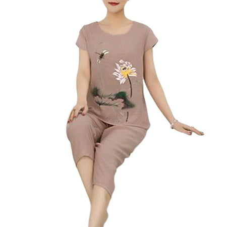 Fusipu 1 Set T-shirt Pants Short Sleeve Loose Two-piece Floral Animal Print Sleepwear Set for Middle-aged
Fusipu 1 Set T-shirt Pants Short Sleeve Loose Two-piece Floral Animal Print Sleepwear Set for Middle-aged