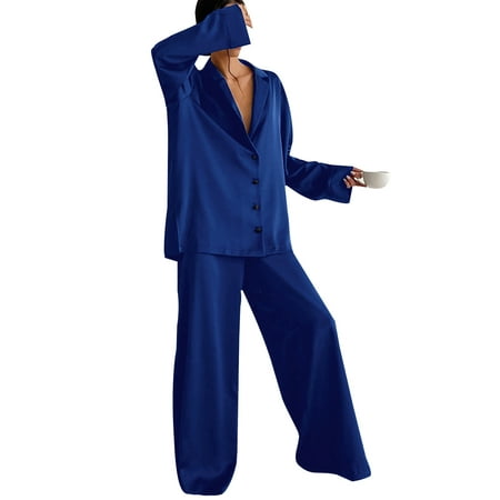 Beiwei Women Sleepwear Lapel Collar Nightwear Solid Color Pajamas Sets Loose Lounge Set Shirt Button Down Plain Blue L
Beiwei Women Sleepwear Lapel Collar Nightwear Solid Color Pajamas Sets Loose Lounge Set Shirt Button Down Plain Blue L