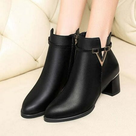LANTRO JS 2021 Winter Women s Ankle Boots BlaPlus Cotton Warm PU Leather
