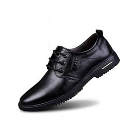

Rotosw Men Leather Shoe Lace Up Dress Shoes Business Oxfords Lightweight Formal Flats Party Comfort Black with Plush Lined 5.5