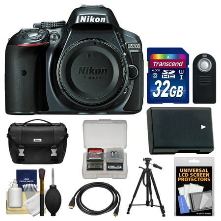 Nikon D5300 Digital SLR Camera Body (Grey) with 32GB Card + Case + Battery + Tripod Kit
