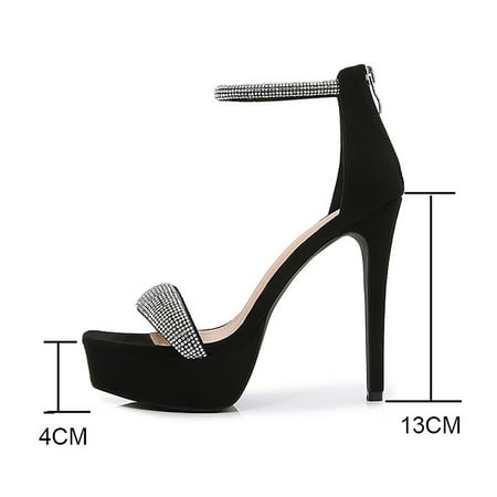 Cathalem Sandals for Women Flat Women s New Large Square Head Rhinestone 13cm Thin Heel High Heel Sandals Slim Sandals for Women Black 6.5