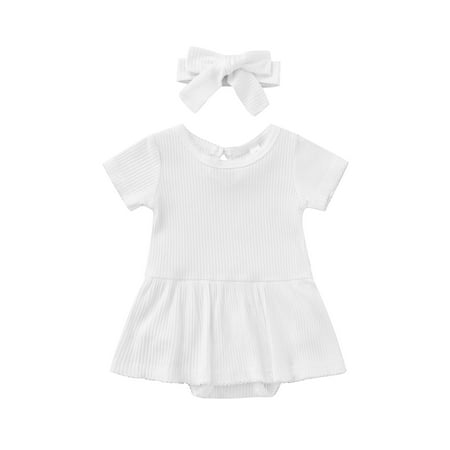 jaweiw Baby Short Sleeve Romper Dresses + Bow Headband Solid Color Ruffle Sweet Style Crew Neck Summer Clothing
jaweiw Baby Short Sleeve Romper Dresses + Bow Headband Solid Color Ruffle Sweet Style Crew Neck Summer Clothing
