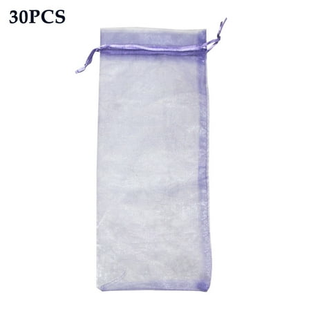 30pcs Party Organza Bottle Cover Wine Bag Home Drawstring Design Fine Mesh