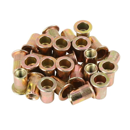 Car Flat Head Rivet Nut Threaded Insert 25 Pcs M6 Zinc Plated Carbon Steel
