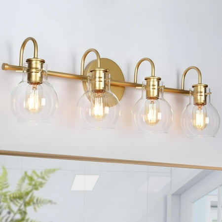 LNC 4-Light Gold Round Clear Glass Shade Modern/Contemporary Bathroom Vanity Lighting Fixutre 28.5 Lx9 Hx7 D
LNC 4-Light Gold Round Clear Glass Shade Modern/Contemporary Bathroom Vanity Lighting Fixutre 28.5 Lx9 Hx7 D