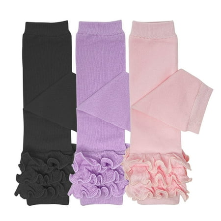 

Wrapables Really Ruffly Baby & Toddler Leg Warmers (Set of 3) Purple Pink Black