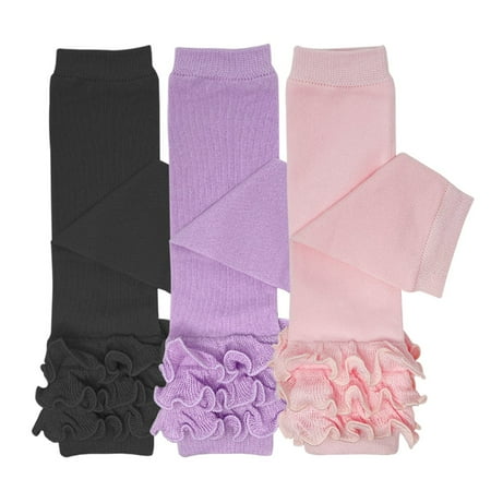 

Wrapables Really Ruffly Baby & Toddler Leg Warmers (Set of 3) Purple Pink Black