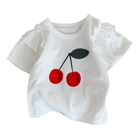 Pimfylm Girls Tops Tees Girls Short Sleeve V-Neck T-Shirt Tee White 5-6 Years