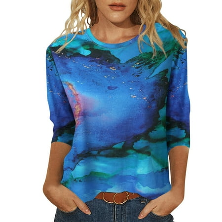 Womens 3 Of 4 Sleeve Crew Neck Tie Dyed Printed T Shirt Top Casual Comfy Fit Shirts Tee Blouse Long Sleeve Shirts for Women Fall Short Sleeve Scrub Jackets Workout Shirt Womens Woman Lose Shirt Basics
Womens 3 Of 4 Sleeve Crew Neck Tie Dyed Printed T Shirt Top Casual Comfy Fit Shirts Tee Blouse Long Sleeve Shirts for Women Fall Short Sleeve Scrub Jackets Workout Shirt Womens Woman Lose Shirt Basics