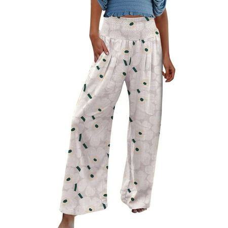 Womens Casual Pants High Waist Wide Leg Palazzo Lounge Prints Pants For Women Smocked Elastic Waist Loose Comfy Casual Pajama Pants Pockets
Womens Casual Pants High Waist Wide Leg Palazzo Lounge Prints Pants For Women Smocked Elastic Waist Loose Comfy Casual Pajama Pants Pockets