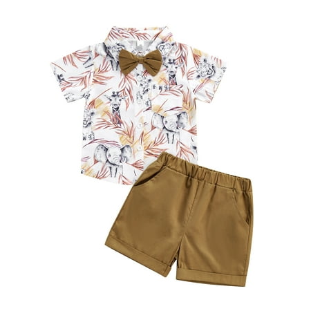 Sunisery 2Pcs Kids Boys Summer Outfits Animal Leaf Print Short Sleeve Lapel Shirt with Bow + Shorts with Pockets Brown 18-24 Months
Sunisery 2Pcs Kids Boys Summer Outfits Animal Leaf Print Short Sleeve Lapel Shirt with Bow + Shorts with Pockets Brown 18-24 Months