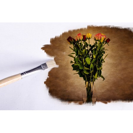 Peel-n-Stick Poster of Flowers Flower Paintbrush Rose Floral Wallpaper Poster 24x16 Adhesive Sticker Poster Print