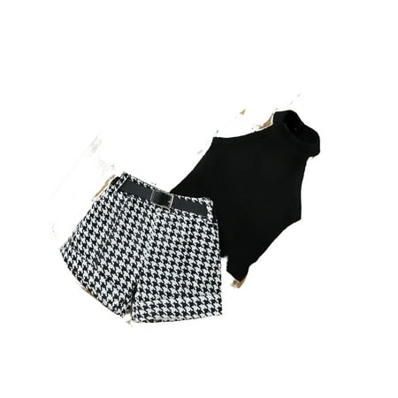 Casual Houndstooth Halter Sleeveless Black and White Baby Sets (Baby s)