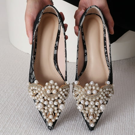 Women‘s Faux Pearl & Rhinestone Lace Flats Pointed Toe Soft Sole Slip On Shoes Casual Dress Shoes
Women‘s Faux Pearl & Rhinestone Lace Flats Pointed Toe Soft Sole Slip On Shoes Casual Dress Shoes