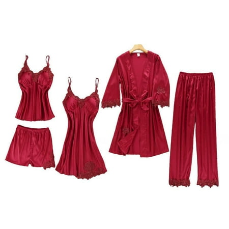 Women s Pajama Set 5 Piece Silk Lace Long Sleeve Pants Bathrobe Pajamas Sexy Pajamas Red
Women s Pajama Set 5 Piece Silk Lace Long Sleeve Pants Bathrobe Pajamas Sexy Pajamas Red