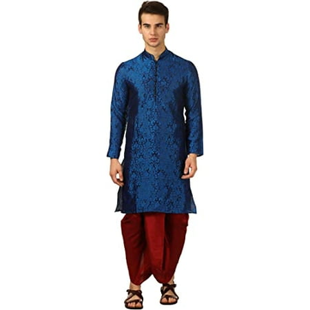 Devyom Men s Silk Straight Regular Fit Dhoti Kurta Set (Blue 44)