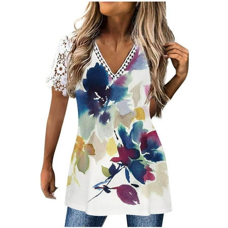 kakina CMSX Summer Shirts for Women Clearance Fashion Causal V-Neck Printing Blouse Lace Short Sleeve T-Shirt Summer Tops Print Tops Blouse T-Shirt Navy L
kakina CMSX Summer Shirts for Women Clearance Fashion Causal V-Neck Printing Blouse Lace Short Sleeve T-Shirt Summer Tops Print Tops Blouse T-Shirt Navy L