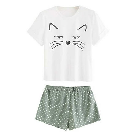 JERDAR Pajamas for Women Women s Casual Cat Shorts Short Sleeve Ruffled T-Shirt Sleepwear Nightwear Set White L
JERDAR Pajamas for Women Women s Casual Cat Shorts Short Sleeve Ruffled T-Shirt Sleepwear Nightwear Set White L
