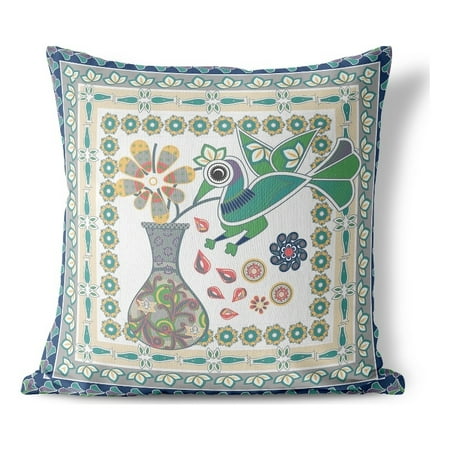 Birdsong Bouquet Vase Faux Suede Throw Fabric Pillow in Green 20x20