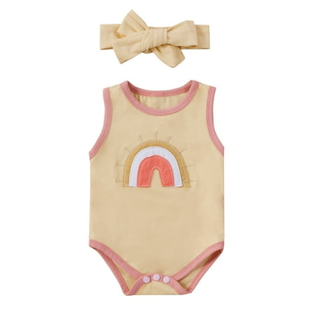 WUXIAN Toddler Baby Girls Sleeveless Cartoon Rainbow Printed Romper Bodysuits Jumpsuit Onesie With Headbands Outfits Infants Children Leisure Dailywear
WUXIAN Toddler Baby Girls Sleeveless Cartoon Rainbow Printed Romper Bodysuits Jumpsuit Onesie With Headbands Outfits Infants Children Leisure Dailywear