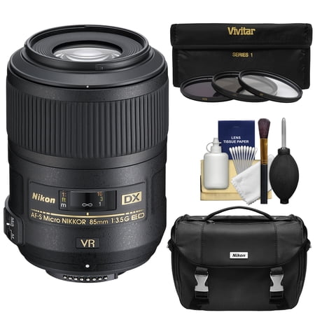 Nikon 85mm f\/3.5 G VR AF-S DX ED Micro-Nikkor Lens + Gadget Bag + 3 Filters Kit for D3200, D3300, D5300, D5500, D7100, D7200, D500, D750, D810 Camera