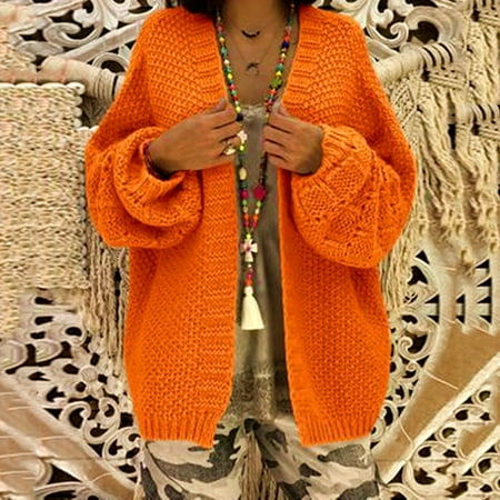 Casual Women Loose Knitted Cardigan Solid Color Open Front Long Sleeve Winter Coat Outerwear