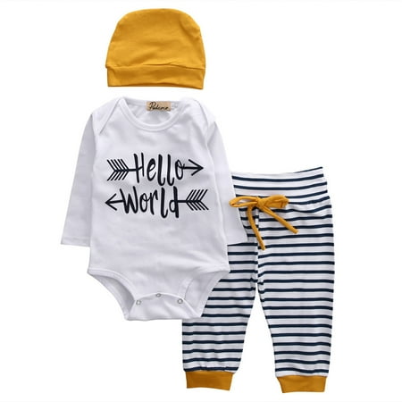 Newest 3Pcs Infant Baby Tops T-shirt+Leggings Pants +Beanie Hat Outfit Set Clothes 6-12 Monthes