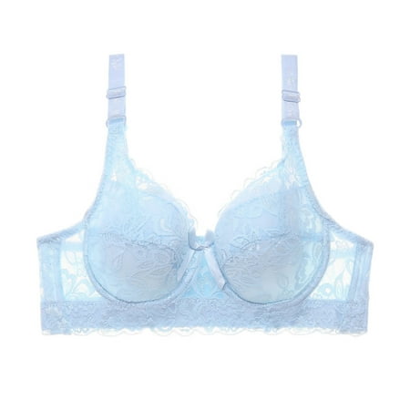Bra Womens Sexy Lace Gathered Bra Adjustable Straps Breast Cup Underwear Lace no underwire sports bra Light blue