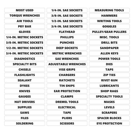 Toolbox Organizational Magnetic Rounded Labels Ultimate Set by DCM Solutions (Black Inverted 0.5 H x 4.5 W)
Toolbox Organizational Magnetic Rounded Labels Ultimate Set by DCM Solutions (Black Inverted 0.5 H x 4.5 W)