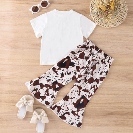 Cathalem 3 Month Girl Toddler Girls Short Sleeve Cartoon Letter Printed T Shirt Pullover Tops Leopard Dress Pants for Teen Girls Childrenscostume White 12-18 Months