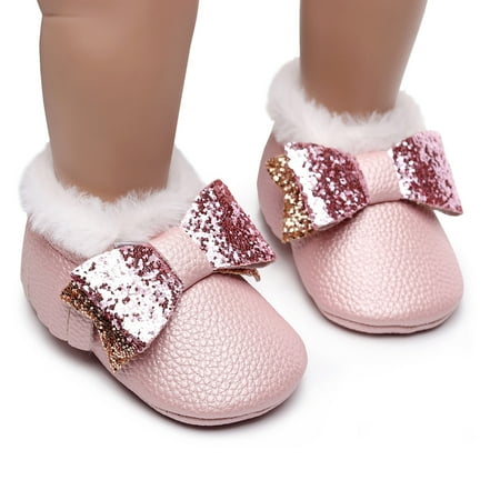Baby Girls Soft Plush Snow Boots Bowknot Warm Cotton First Walkers Shoes