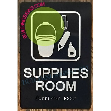 Supplies Room Sign -Braille Sign with Raised Tactile Graphics and Letters (Aluminum Black Size 6x9)-The Sensation line (ref-2201)
Supplies Room Sign -Braille Sign with Raised Tactile Graphics and Letters (Aluminum Black Size 6x9)-The Sensation line (ref-2201)