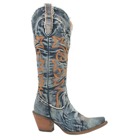Dingo Womens Texas Tornado Denim Boots Mid Calf Mid Heel 2-3