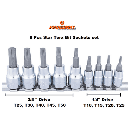S54H5509S / 9 PCS 1/4 & 3/8 DRIVE STAR BIT SOCKET SET SIZE: T10 to T50
