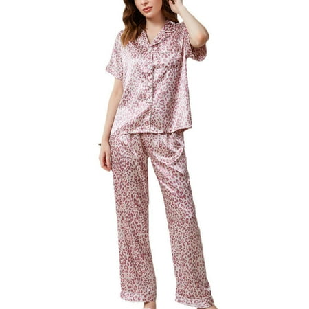 Yuelianxi Cardigan Button Ice Silk Pajamas Summer Fashion Short Sleeve Trousers Home Clothes Set Casual Leopard Print Pajamas
Yuelianxi Cardigan Button Ice Silk Pajamas Summer Fashion Short Sleeve Trousers Home Clothes Set Casual Leopard Print Pajamas