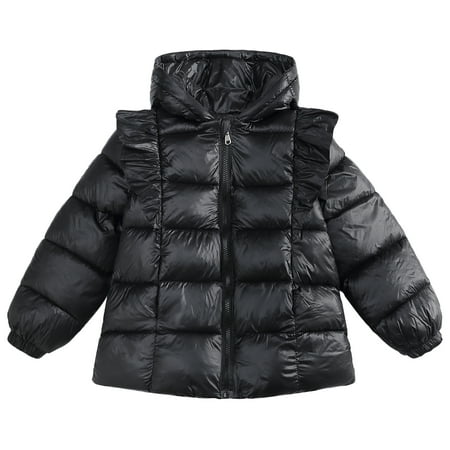 Baozhu Toddler Girl Puffer Hooded Coat Little Kid Winter Ruffle Down Jacket