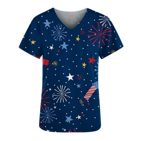 Independence Day Womens Nurses Scrubs Trendy Flag Print V Neck Scrub Tops Short Sleeve Working Uniforms with Pockets
Independence Day Womens Nurses Scrubs Trendy Flag Print V Neck Scrub Tops Short Sleeve Working Uniforms with Pockets